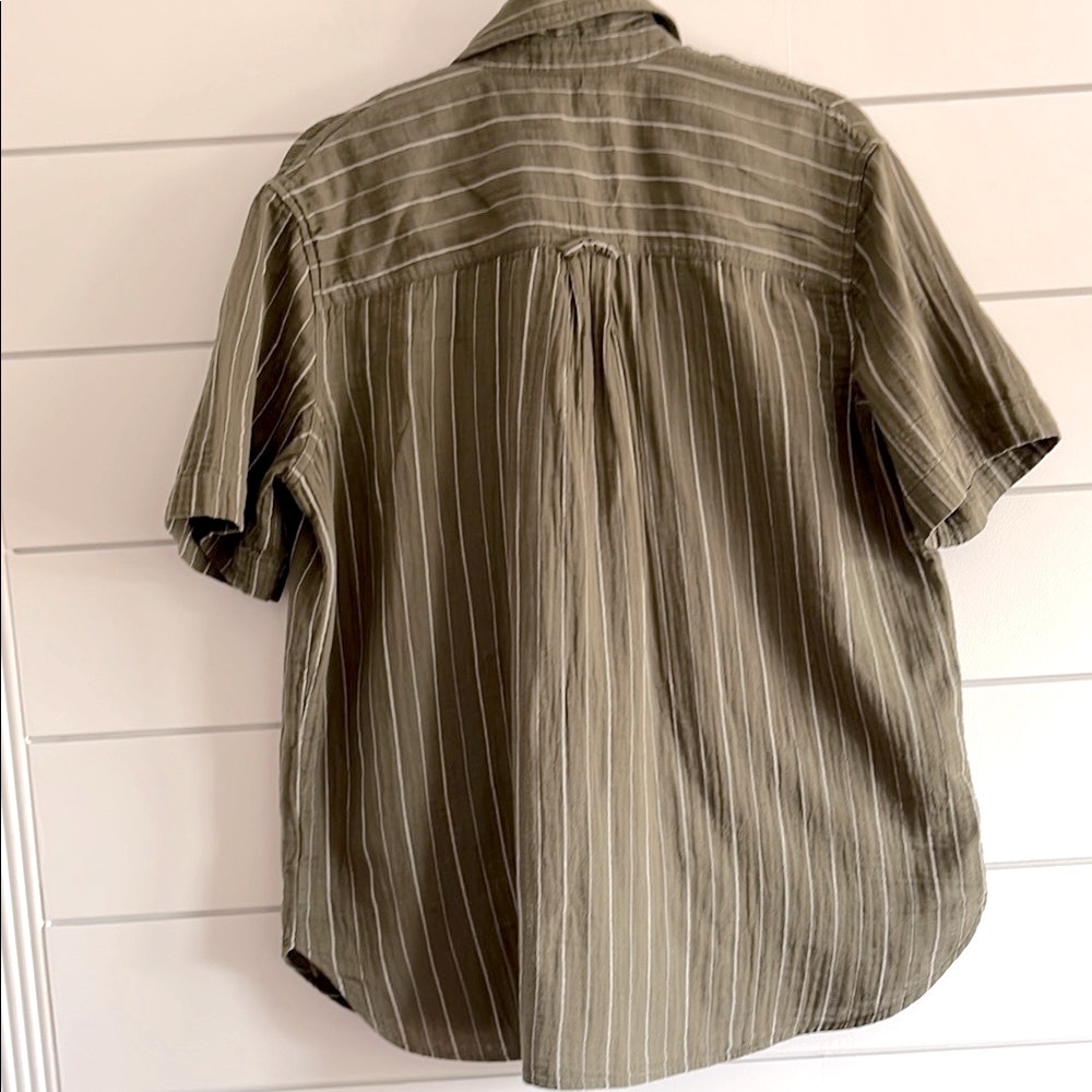 Madewell Olive Green Striped Cotton Shirt View 4